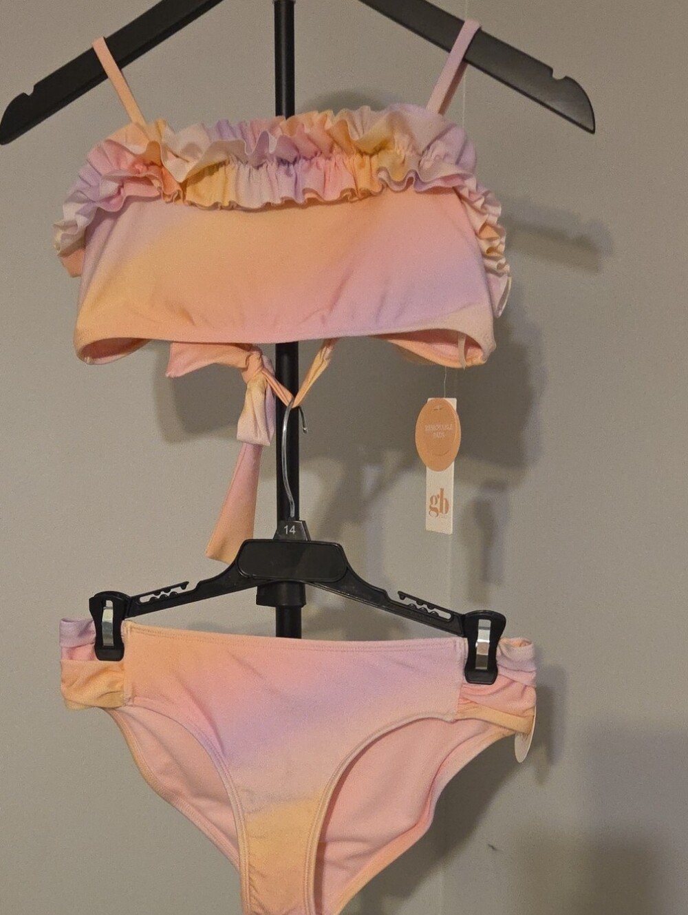 Gianni Bini Girls Pink Peach Ombre Ruffle Bikini Set